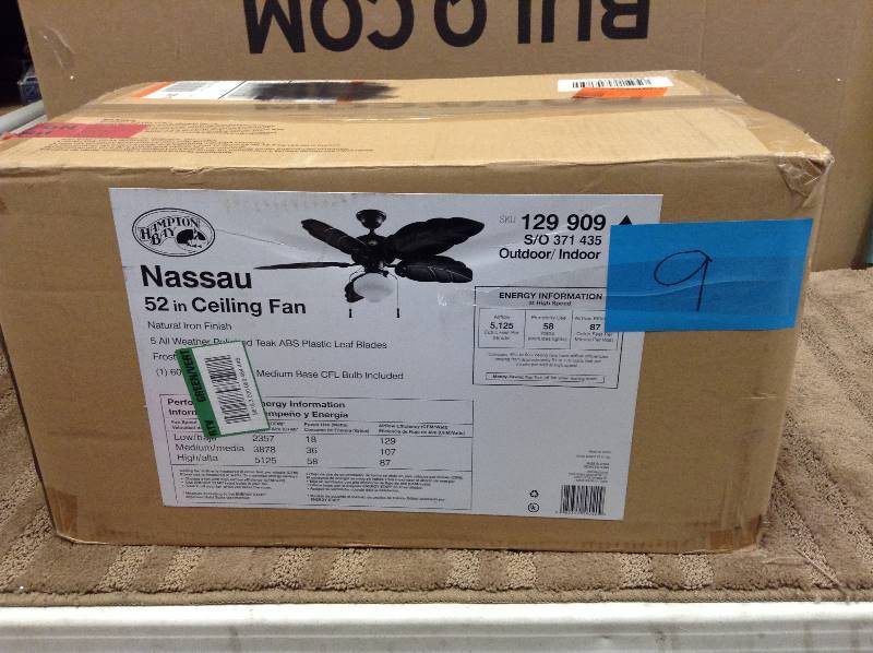 Hampton Bay Nassau 52 in. Natural Iron IndoorOutdoor Ceiling Fan Model#  58020 open box never used