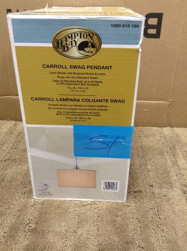 Hampton Bay Carroll 1-Light Brushed Nickel Swag Drum Pendant not used