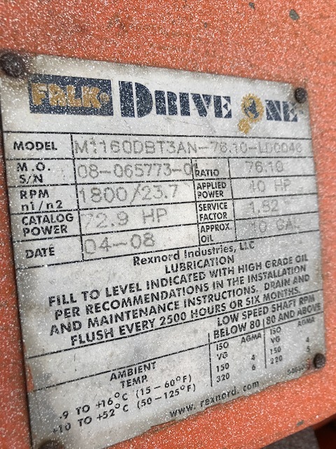 Falk drag conveyor gearbox and motor