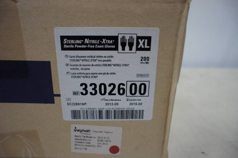 lot 79 image: 1 Case of Kimberly Clark - Sterling Nitrile - Xtra Sterile Powder Free Exam Gloves Size X- Large - 200 Pairs of Gloves