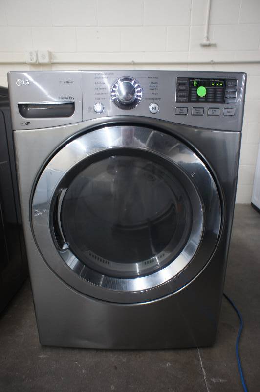 lot 8 image: Scratch and Dent - LG Model # (DLGX3371V)  Steam With Intelligent Electronic Controls Gas Dryer - Grey  Stainless Color  - Tested Works - MSRP $ 1399.99