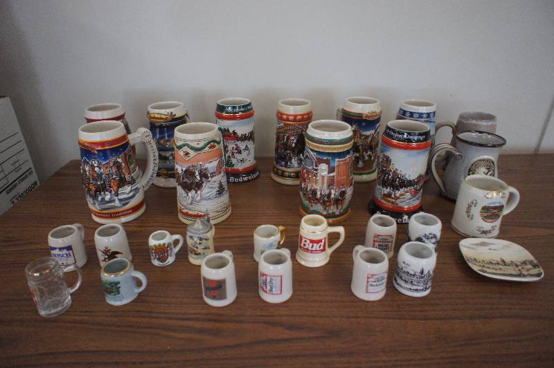 lot 176 image: Huge Lot of Beer Steins - You Get EVERYTHING 28 Total Pieces - 12 Large - 1 Medium - 14 Small - And 1 Mini Plate 28 Total Items