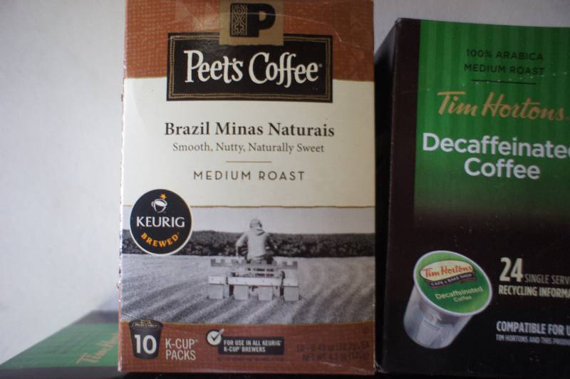 lot 237 image: New (Lot of 4) Tim Hortons Decaffeinated Single Serve Coffee Cups 24 ct, Peets Coffee K-Cup Pack Brazil Minas Naturais, Medium Roast, 10 Ct