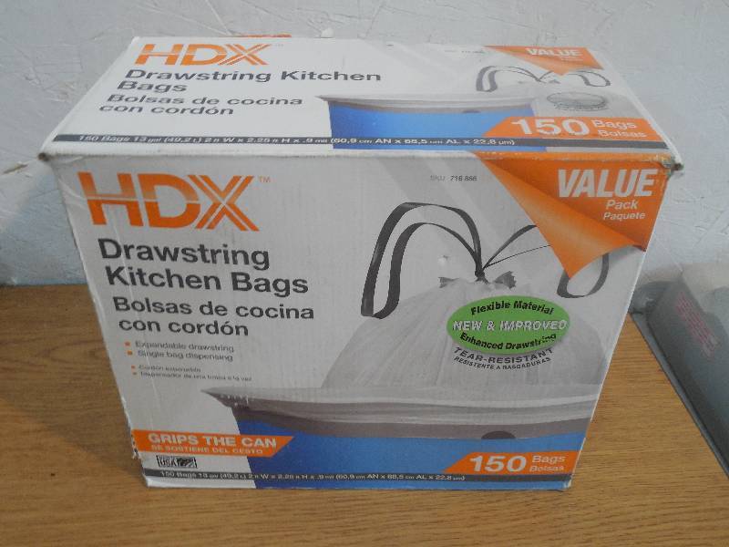 lot 13 image: HDX 13 Gal. Kitchen Drawstring White Trash Bag (150 Count)