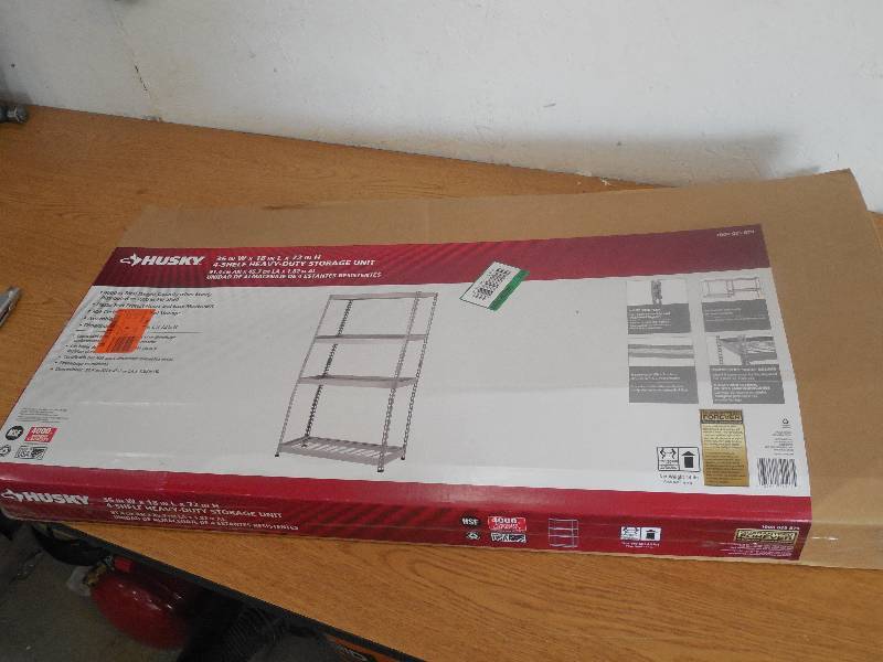 lot 41 image: Husky 72 in. H x 36 in. W x 18 in. D 4 Shelf Steel Unit in Silver