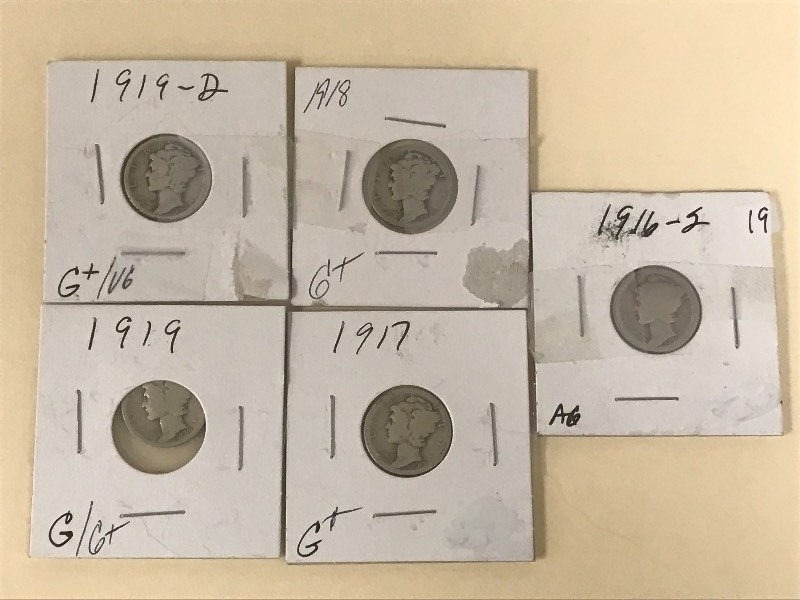 (5) Old Mercury Dimes From The Teen...