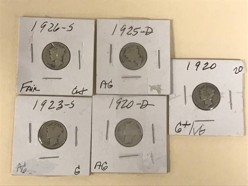 (5) Mercury Dimes From The 1920s ...
