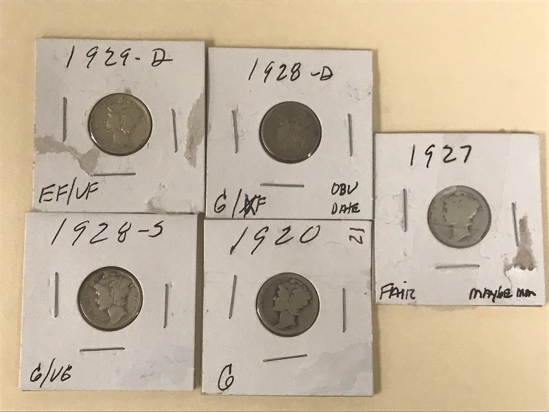 (5) Mercury Dimes From The Later 19...