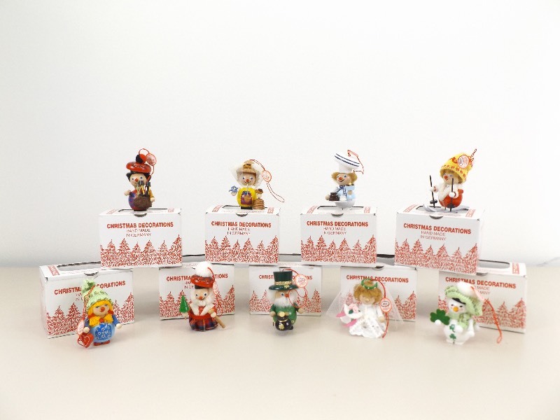 lot 25 image: Lot of 9 New Vintage Steinbach Germany Wood Ornaments with Tags, and Original Boxes
