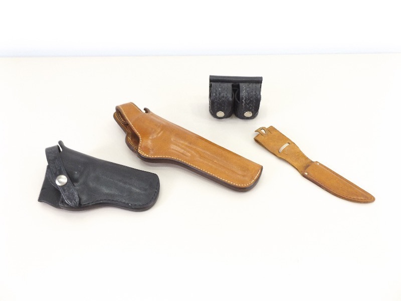 lot 49 image: Lot of Leather Bianchi etc. Gun, Knife, etc. Belt Attachments