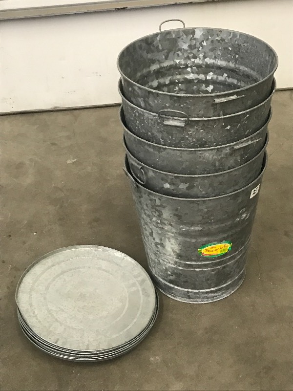 (5) Galvanized Tubs With Lids, 18x...