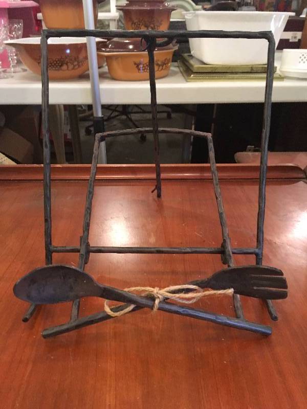 lot 193 image: BLACK METAL COOKBOOK STAND AND COOKBOOK
