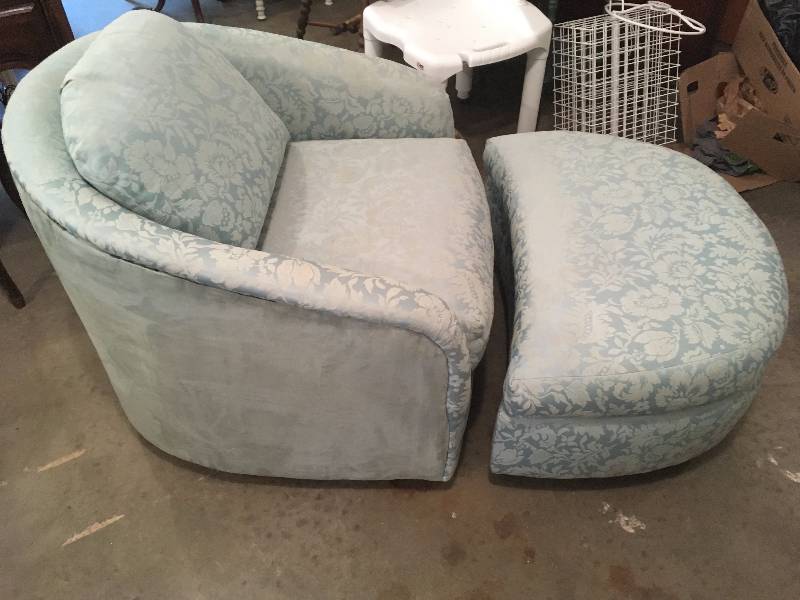 lot 204 image: ARM CHAIR AND MATCHING OTTOMAN