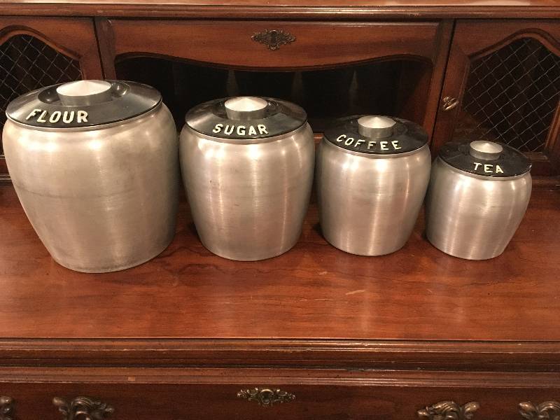 lot 228 image: (4) VINTAGE METAL CANISTERS