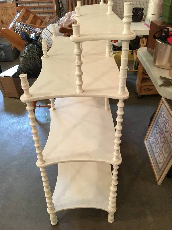 lot 272 image: FOUR TIERED WHITE WOOD SHELF