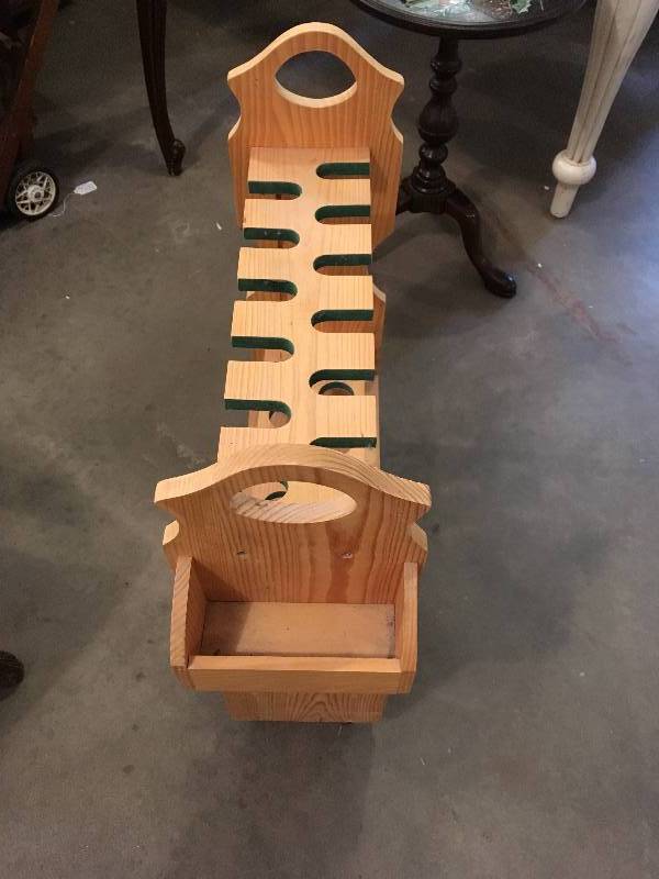 lot 274 image: DECORATIVE WOOD FISHING POLE HOLDER ON WHEELS