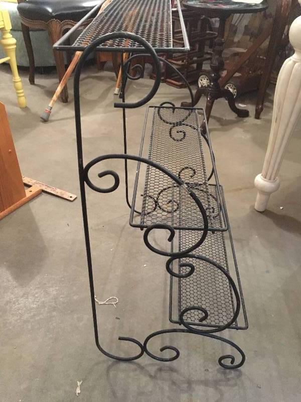 lot 305 image: THREE TIRED SCROLLED METAL SHELF