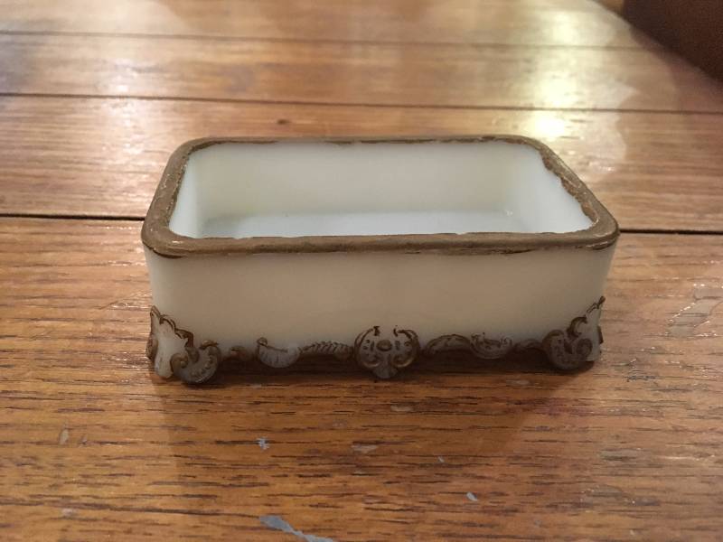 lot 357 image: (2) HANDMADE TABLE COVERS, WICKER BASKET, AND ANTIQUE SOAP DISH.