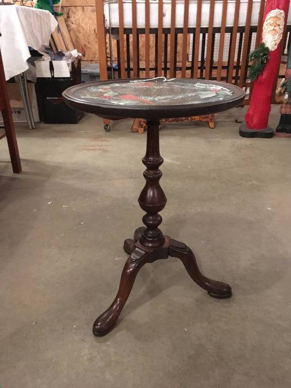lot 395 image: HAND PAINTED WOOD TABLE BY LOCAL ARTIST