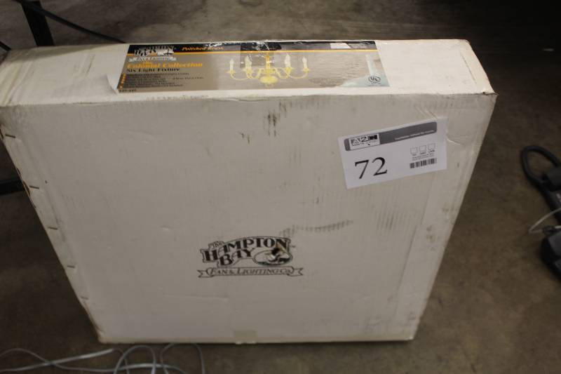 lot 72 image: Hampton Bay Polished Brass Colonial Collection 6-Light Fixture