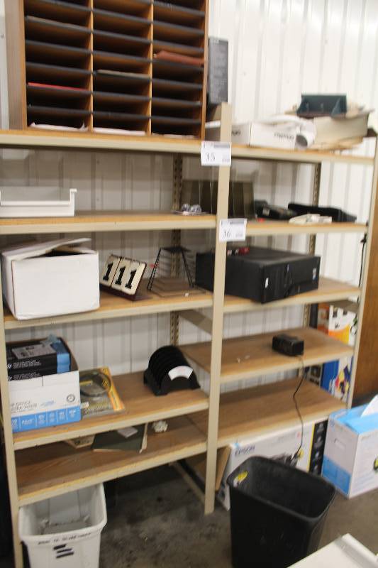 lot 35 image: Contents of Shelf Include Electronics, Paper, Video Cables,