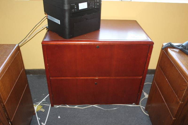 lot 96 image: 2-Drawer Wood Lateral File Cabinet