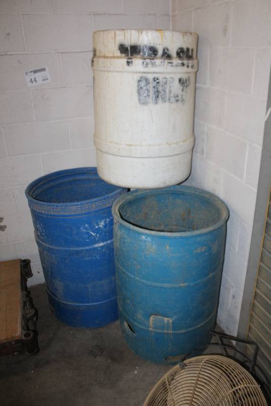 lot 44 image: Lot of (3) Empty Poly Barrels