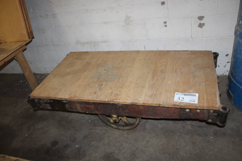 lot 32 image: Nutting Style 4-Wheel Industrial Wood Cart