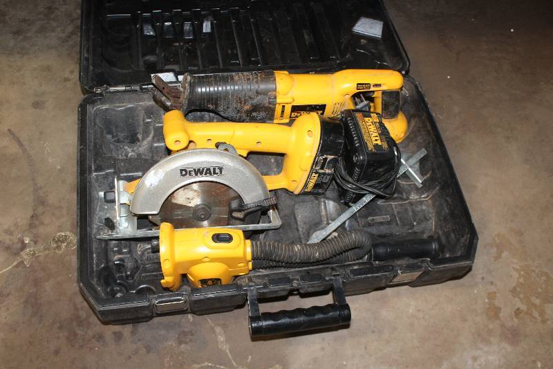 lot 12 image: Dewalt Cordless Circular Saw, Sawzall, Jigsaw, Light