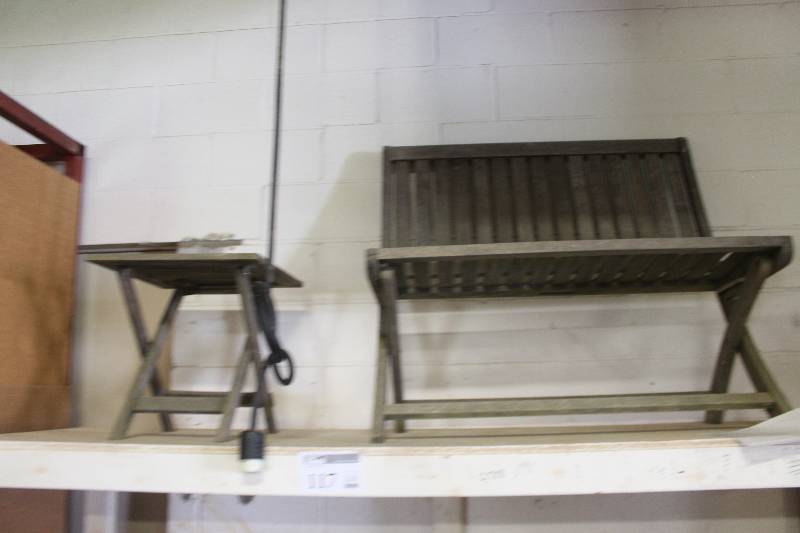 lot 117 image: Teak Wood Bench w Side Table