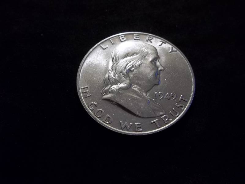 1949 D  Franklin Half Dollar Very High Grade MS With Full Bell (In MS65 $250.00)