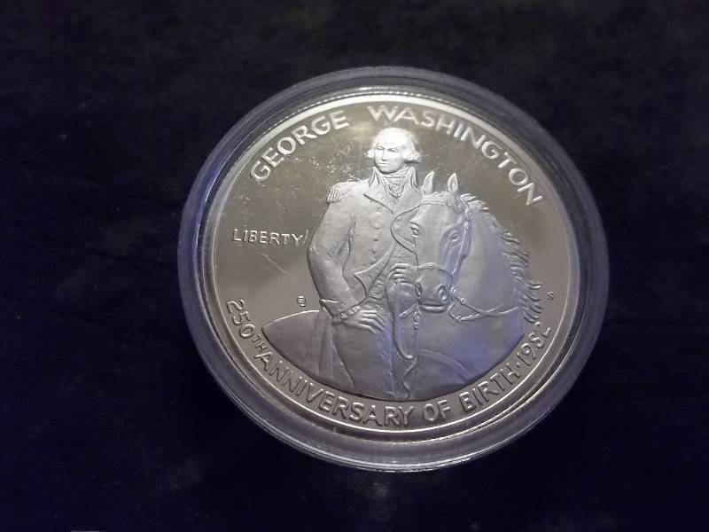George Washington 250th Anniversary Commemorative Half Dollar Proof 99.93 Fine Silver Unc 12 Oz. In Airtight Capsule