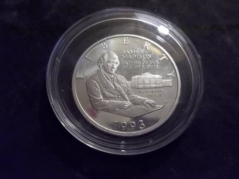 1993 James Madison Bill Of Rights Commemorative Silver Half Dollar Unc 12 Oz.