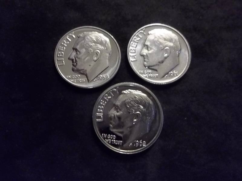1958, 1961, 1962 Roosevelt Proof Dimes