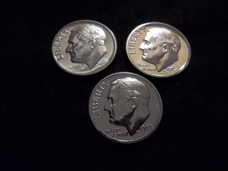 1961, 1962, 1963 Roosevelt Proof Dimes