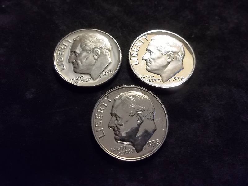1958, 1958, 1958 Roosevelt Proof Dimes