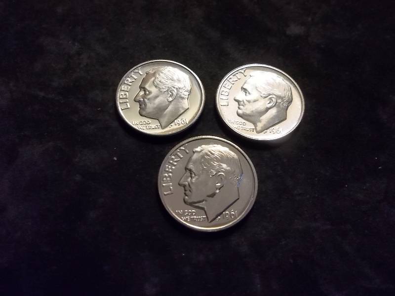 1961, 1961, 1961 Roosevelt Proof Dimes