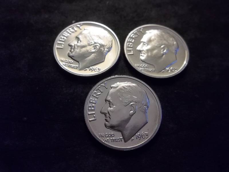 1963, 1963, 1963 Roosevelt Proof Dimes
