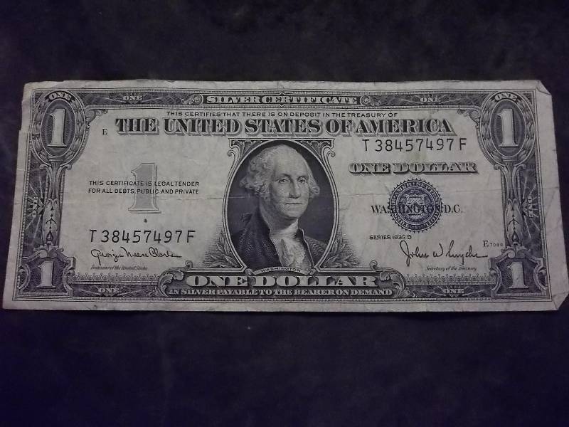 US One Dollar Silver Certificate Series 1935 D