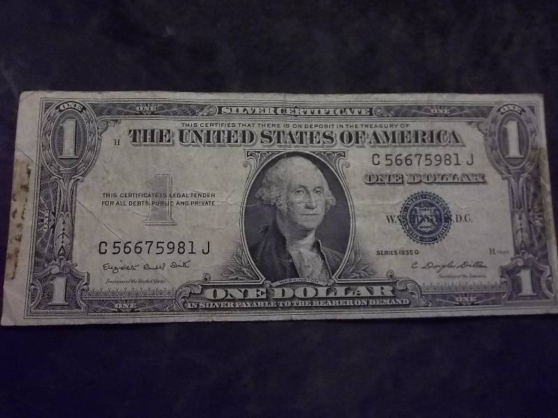 US One Dollar Silver Certificate Series 1935 G