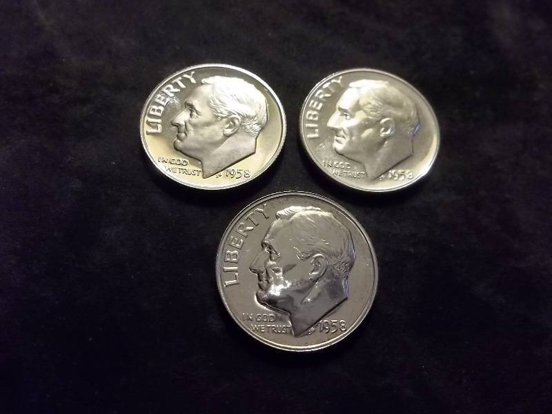 1958, 1958, 1958 Roosevelt Proof Dimes