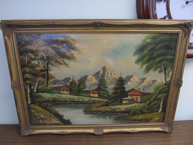 lot 97 image: Large Vintage Framed Scandinavian Oil on Canvas Painting