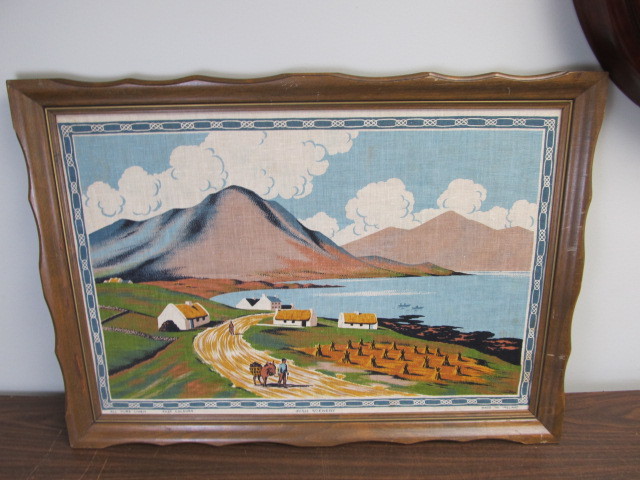 lot 99 image: Vintage Framed Irish Scenery Linen Artwork
