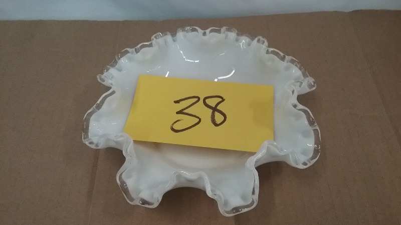 Fenton Silver Crest Ruffled Edge, Milk Glass Bowl
