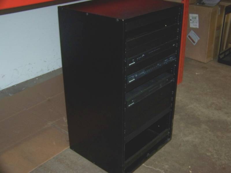 lot 86 image: Wood Encased, Audio  Video Equipment  Component Rack with various Components included