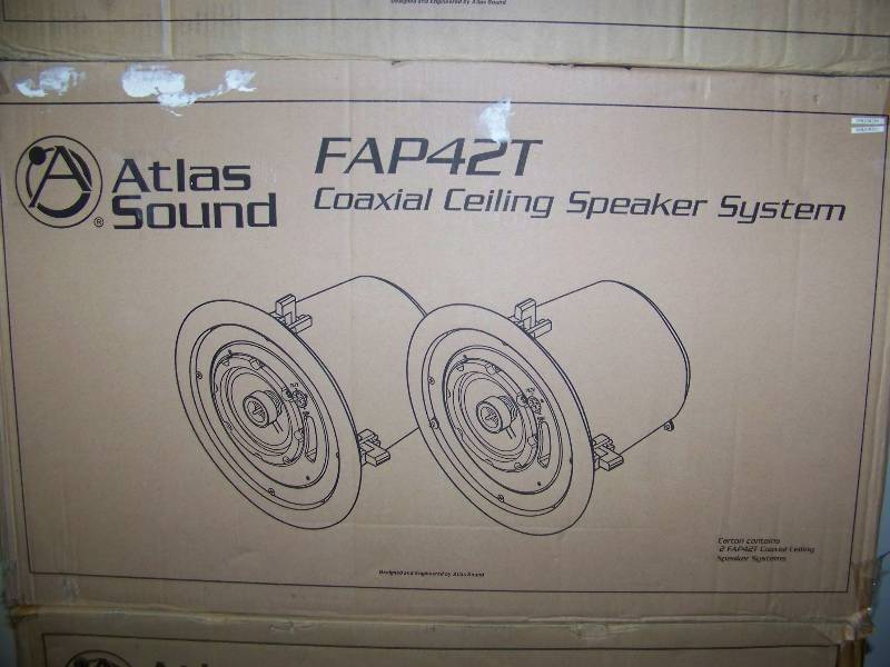 lot 56 image: Atlas Sound, (1)  FAP42TC, (2) FAP42T and (1) FAP42T, In-Ceiling Speakers  Loudspeakers with Grilles and Ceiling Tile Brackets