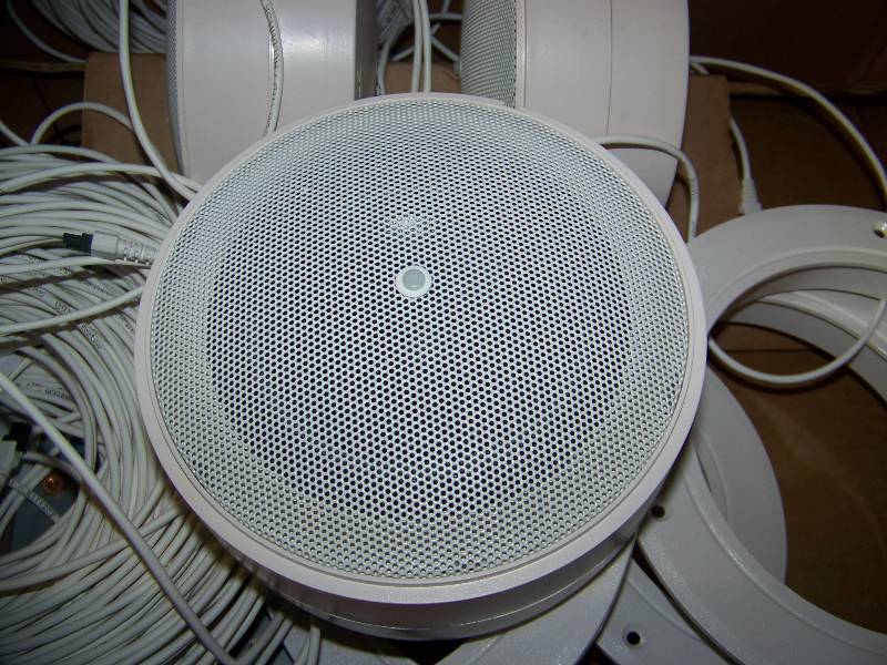 lot 61 image: (3) LogiSon, LA-1CM, In-Ceiling Loudspeakers  Speakers with Mounting  Adapter Rings and Cable