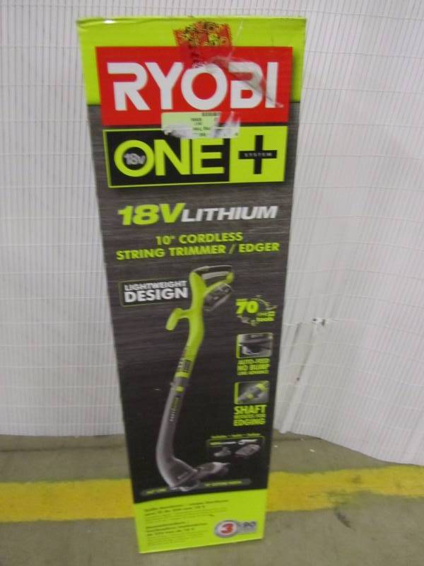 lot 23 image: Ryobi One 18-Volt Lithium-Ion Electric Cordless String Trimmer and Edger