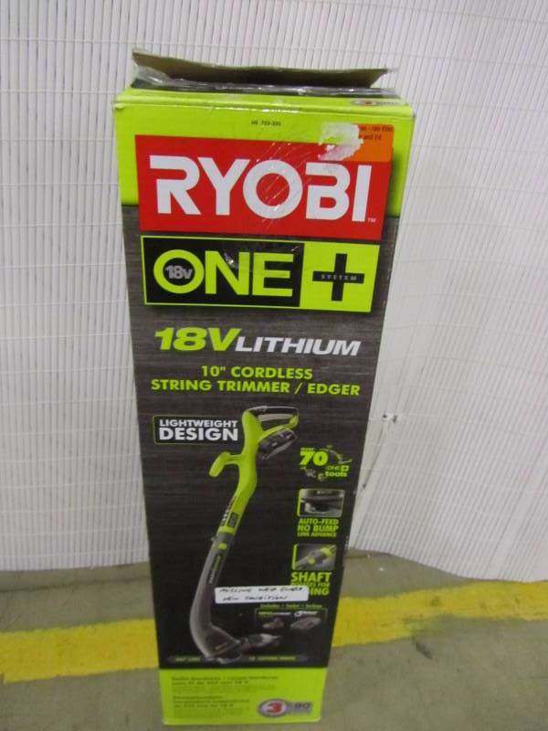 lot 24 image: Ryobi One 18-Volt Lithium-Ion Electric Cordless String Trimmer and Edger