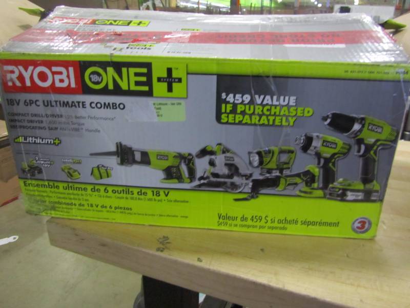 lot 50 image: Ryobi ONE 18-Volt Lithium-Ion Ultimate Combo Kit (6-Tool)